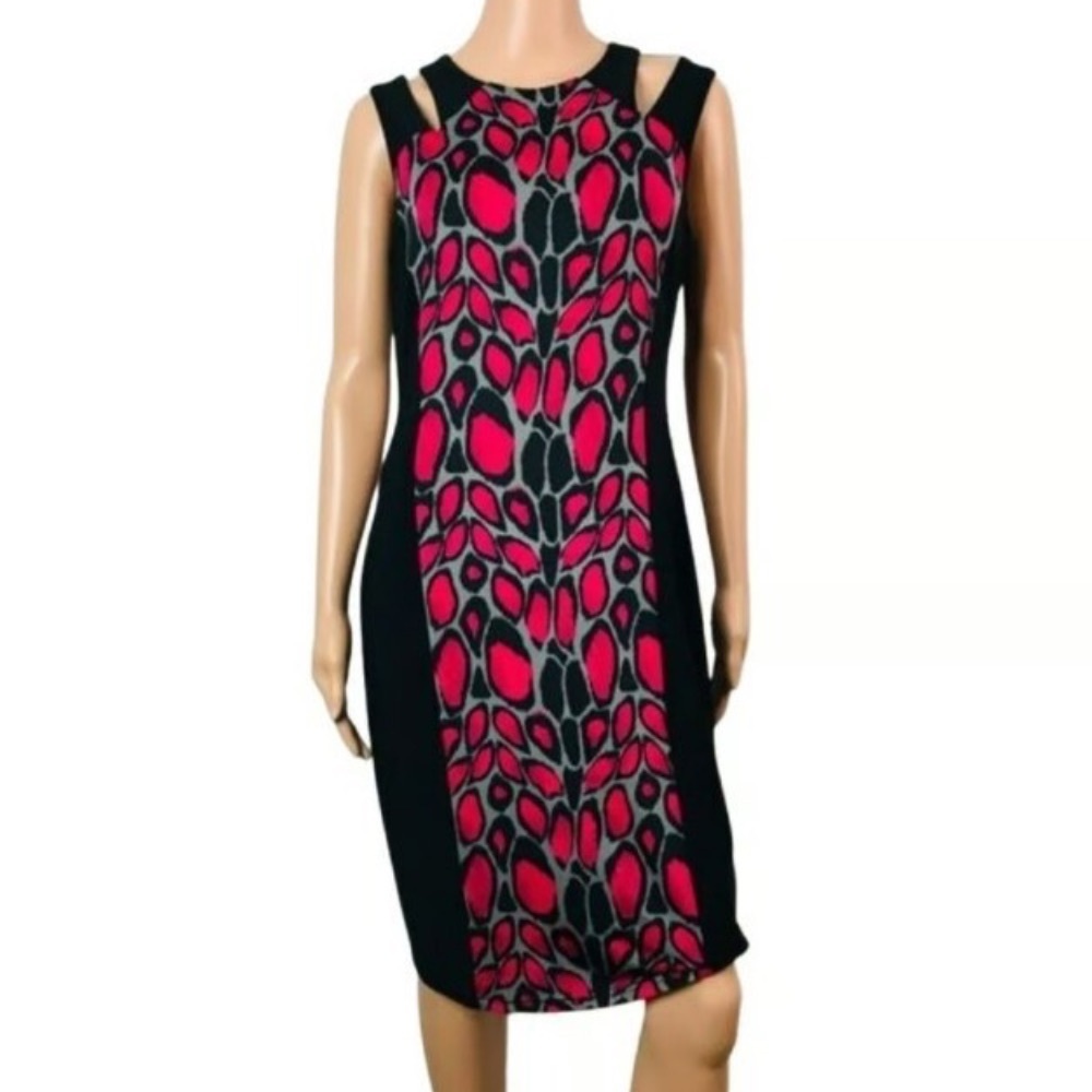 Joseph Ribkoff Pink, Grey and Black Patterned Midi Dress size 14